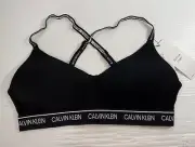 Calvin Klein Women’s Lightly Lined Wirefree Archive Logo Bralette Black Sz M NWT