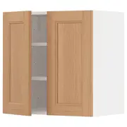 METOD wall cabinet with shelves/2 doors, white/Vedhamn oak, 60x37x60 cm