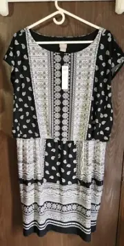 NWT Chico's Women's Black & White Transitional Patterns Sleeveless Dress Size 3