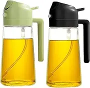 Jotia 2PCS 470ml 2 in 1 Oil Dispenser and Oil Sprayer, Olive Oil Bottle Olive Bottle Spray and Pour for Kitchen, Glass Oil Bottle for Cooking, Kitchen, Air Fryer, Salad, Frying, BBQ (Black+Green)