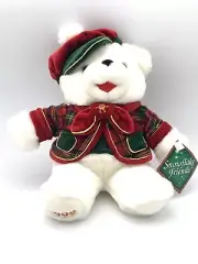 NWT 1999 Christmas Snowflake Friends White 14" Boy Teddy Bear Red Plaid Jacket