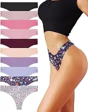 [ROSYCORAL] 10 Pack Seamless Thongs for Women Breathable Low Rise Panties Invisible Hipster Underwear Thong No Show XS-XL