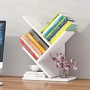 Hbluefat Desktop Tree Bookshelf, 3-Tier Book Storage Organizer Shelves, Small Desk Bookcase, Wood Storage Rack,Cd/Magazine Display Shelf for Office Home School (White)