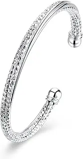 [Lvla Gan] Handmade Bracelet for Women 925 Sterling Silver Open Bangle Bracelet with Gift Box Valentine's Day Gift, Sterling Silver Silver