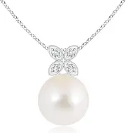 [Angara] Freshwater Cultured Pearl Pendant Necklace with Diamond Floral Bale in Sterling Silver/14ct Solid Gold for Women | June Birthstone Jewellery for Her
