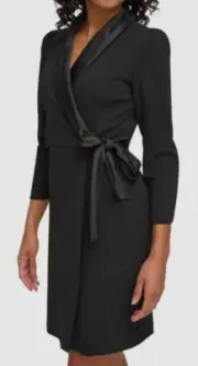 DKNY Women's Black Shawl-Collar Side-Tie Tuxedo Dress Size 12