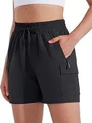 [MASKERT] Women's Hiking Cargo Shorts Quick Dry Athletic Golf Shorts 5 Inches Lightweight Running Summer Casual Shorts