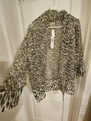 Chicos Sheer Leopard Print Open Top Size 2 NWT
