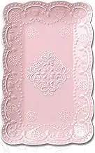 YBK Tech Elegant Rectangle Embossed Lace Plate Bone China Dessert Plate Ceramic Plate for Breakfast Afternoon Tea (Pink, 12-inch)
