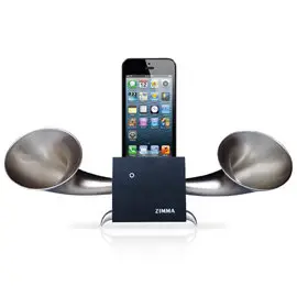 (福利品~功能皆正常)專屬 iPhone SE 以下機種使用！ZIMMA-立體雙聲道 擴音器 山毛櫸(經典黑版)+閃霧銀(i6以上機種不可用，Android不可用)