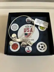 Alex and Ani SWIMMING TEAM USA Silver Charm Bangle Bracelet In Box