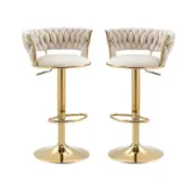 EOFY SERENITà Ivory Golden Velvet Seat Kitchen Breakfast Bar Stools Counter Height Barstools with Back Cushioned Chairs for Home Bar x2