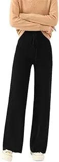 [Generic] Women's Wool Straight Wide Leg Pants Drawstring High Waist Baggy Slacks Pants Winter Thermal Sweatpants