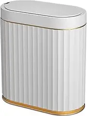 Smart Bathroom Trash Bin with Lid, 7 Liter Slim Automatic Garbage Can, Waterproof Plastic Rubbish Bin Narrow Motion Sensor Wastebasket for Bedroom, Living Room, Kitchen, Office, Gold(No Battery)