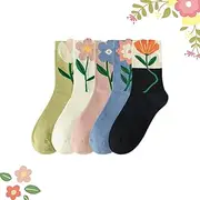 [BnMvF] Popularate Socks - 5 Pairs Popularate Vintage Embroidered Floral Socks,Floral Cute Warm Socks for Womens,Womens Cute Cotton Warm Socks
