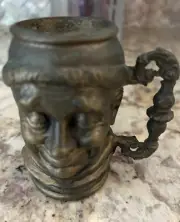 Small Vintage Drunk Monk Solid Cast Brass Toby Mug Tankard Face