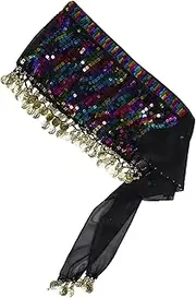 [JEWEDECO] Sequin Belt for Belly Dancers Dance Hip Scarf Chiffon Material for Performance and Parties
