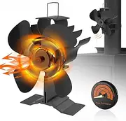 VAZILLIO Stove Fan 2 in 1 Log Burner Fan with Thermometer Heat Powered 4 Blades Wood Burner Fans Eco Friendly Heat Circulation for Wood/Log Burner/Fireplace