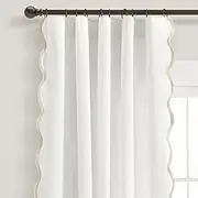Lush Decor Coastal Chic Scallop Edge Window Curtain Panel Pair, 52" W x 84" L, Gray & Off-White