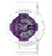 Casio G Shock GA-110WS-7A WHITE BAND PURPLE DIAL GA110WS-7A