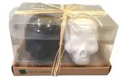 Skeleton Skulls Black White Salt & Pepper Shakers Ceramic Halloween