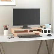 Monitor Stand 60x27x14 cm Solid Wood Pine, Ergonomic Riser for Computer, Minimalist Design, Home Network Cabinet, Desktop Storage, Stable Frame, Natural Pine Finish