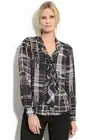 Trina Turk 'Dame' Tie Front Plaid Blouse Brown 12 NWT! $298
