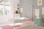 (White) - Dorel Home Furnishings Canopy Twin Metal Bed Multiple Colours
