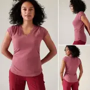 NWT Athleta Outbound V-neck Tee 1X 18W Berry Rose Supima Cotton Pleated Top