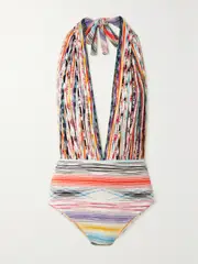 [Missoni] Missoni - Mare Space-dyed Webbing And Crochet-knit Halterneck Swimsuit - Red - IT46 IT 46 Red