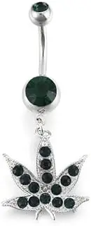 [Hemasa] Stainless Steel Cubic Zirciona Maple Leaf Navel Ring Belly Ring For Women/Girls, Small, Platinum, Apatite