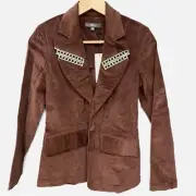 Sky chocolate brown velour velvet corduroy blazer with embellishments sequins