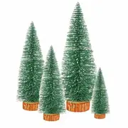 Bottle Brush Christmas Trees Mini Christmas Trees Small Christmas Trees Mini Pine Trees Desktop Miniature Christmas Trees with Snow and Wooden Base (4pcs)