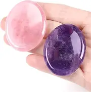 Thumb Worry Stone for Anxiety Healing Crystals Sets 2PCS Amethyst Rose Quartz Hand Carved Stones Gemstone Pocket Natural Stone Meditation Reiki Oval Shaped Palm Stone Therapy