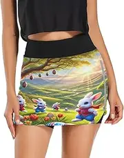 [Joisal] Valentine Cute Love Gnomes Ladies Skorts with Pockets Casual Skirts for Sports Running Workout Gym, Colorful Eggs, M