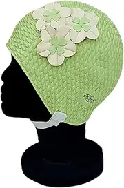 Seoul Bubble Single Colour Floral Ladies Classic Retro 3 Flower 2 Colour Trio Of 3D Petal Stylish Vintage Swimming Hat Swim Cap One Size Adults With Adjustable Strap