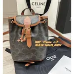 精品二手 CELINE 賽琳 FOLCO老花牛皮革迷你背包 MINI雙肩包 後背包 TRIOMPHE CANVAS