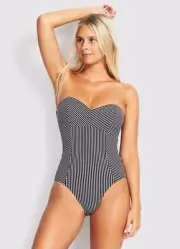 NWT $144 US 8 C/D Cup Seafolly Go Overboard Bandeau One Piece Black