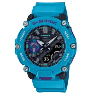 CASIO卡西歐 G-SHOCK 碳核心防護 碟盤造型設計雙顯錶 GA-2200-2A 藍色