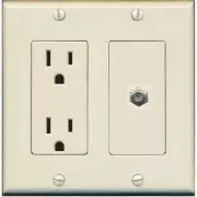 RiteAV 1 Port Coax Cable TV F-Type Wall Plate Outlet [Light-Almond]