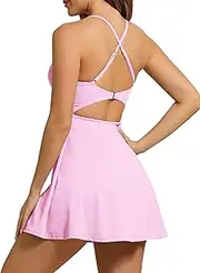 [ABOCIW] Womens Tennis Dress with Shorts Backless Cutout Workout Dress Golf Exercise Athletic Dress