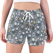 [GuoChe] Athletic Shorts Floral Rainbows Scandinavian Shorts with Pockets Women Breathable Lounge Shorts Women for Exercise