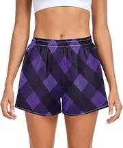 [FRODOTGV] Dark Violet Ginghams Women Athletic Shorts Elastic Waisted Running Shorts for Outdoor Indoor Fitness Work Out S