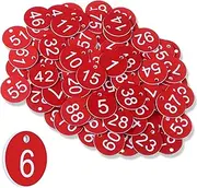 1-100 Plastic Number ID Tags Plastic Number Tags Engraved Number Laber Tag Keychain Label Round Key Ring for Office, Hotel, Mailbox, Dormitory (1-100 Red)