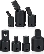 TULKUCBZBP 7-Pack U-Joint Impact Socket Adapter、Reducer Set - 1/4 Inch, 3/8 Inch, And 1/2 Inch Drive U-Joints - 2 Adapters - 2 Reducers Socket Set(Black)