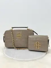 NWT Tory Burch Elk Britten Croc Chain Top Handle Case Crossbody Bag + Wallet