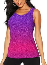 [OAZCVBNN] Gradient Sequin Sparkle Print Hot Summer Sleeveless Tops Athletic Tank Tops Gym Active Lifestyles Casual Outings