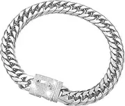 W/W Lifetime Dog Chain Collar Walking Metal Chain Collar with Design Secure Buckle, Silver Cuban Link 16MM Strong Heavy Duty Chew Proof for Dogs (12"(Suits Dog Neck 10" to 11.5"))