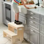 Wooden Step Stool for Kids, Toddler Step Stool for Bathroom, 2 Step Kids Stool w