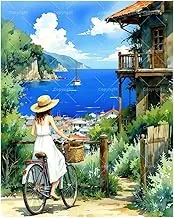 TAOPAOLAB Coastal Landscape Paint by Numbers Kit for Adults - DIY Girl Overlooking Seaside Village Painting on Canvas 16x20In, Acrylic Paint Set, Suitable for Beginners, Art for Home Decoration/Gifts